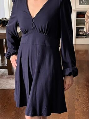 Boden Navy V-Neck Long Sleeve Fit-and-Flare Dress